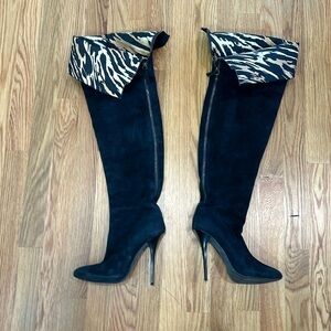 Vintage Giuseppe Zanotti black suede knee high stiletto boots black women’s 37